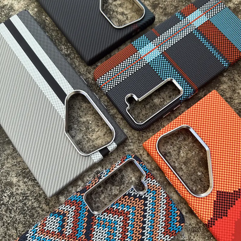Compatible Samsung S25 Ultra Phone Case Carbon Fiber Texture Magnetic Kevlar Texture S24 Ultra Shockproof Protective Cover