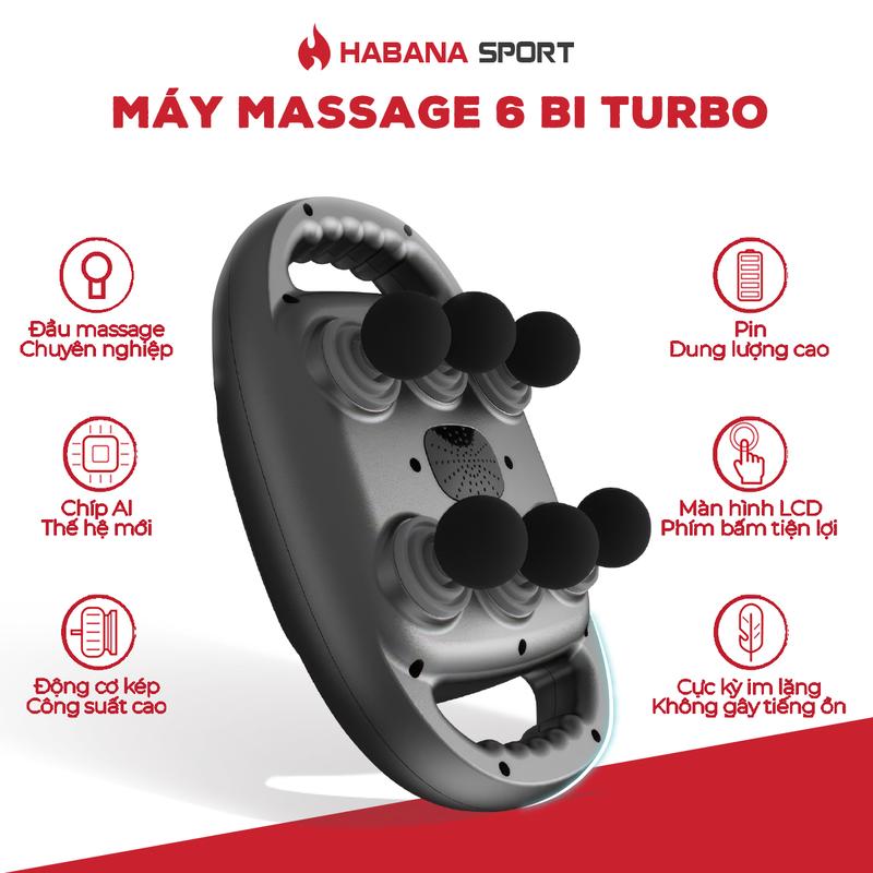 Máy Massage Cầm Tay 6 Bi Turbo HABANA SPORT thế hệ mới, 6 Đầu, Rung Cơ Tần Số 9 Mức, Thư Giãn Cơ Diện Tích Lớn