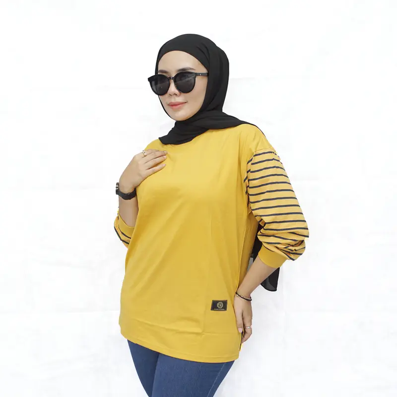 XVLORE Kaos atasan lengan panjang  Wanita PREMIUM OverSize Polos  tangan Stripe salur REAL PICT nyaman Baju Basic Katun combed Simple Distro 6