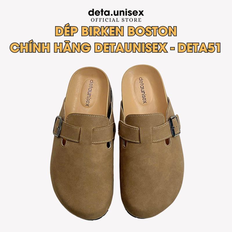 Dép Birken Boston đế trấu bít mũi nam nữ mùa hè thương hiệu chính hãng Detaunisex - DETA51 Xám Kem sục  đế