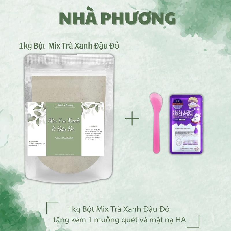 Bột mix trà xanh & đậu đỏ gói 1kg (kèm mặt nạ hoặc bộ bát gáo dừa)(chi tiết trong phần mô tả) Làm Đẹp Da Skincare Cosmetics