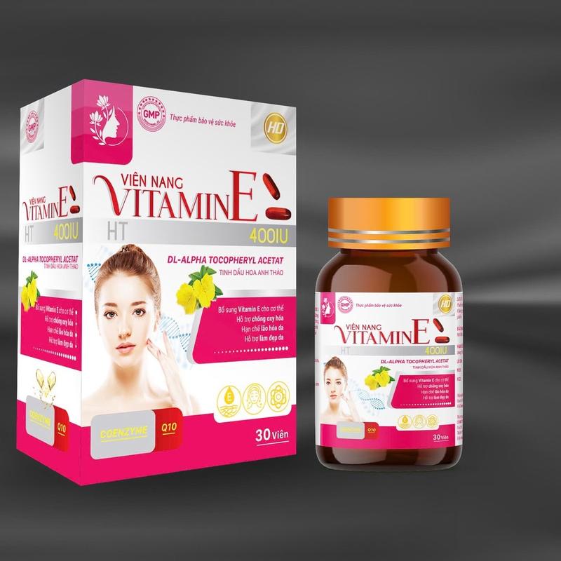 Viên nang VITAMIN E Coenzyme Q10 400IU+ tinh dầu hoa anh thảo chống oxy hoá giúp Sáng Mịn