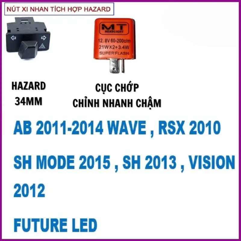 COMBO Công Tắc Hazard Xi Nhan + Cục Chớp Chỉnh Nhanh Chậm [ BH 1 THÁNG ] Phụ Kiện Titan, led,đochoixemay,sirius,ex,win,wave 4