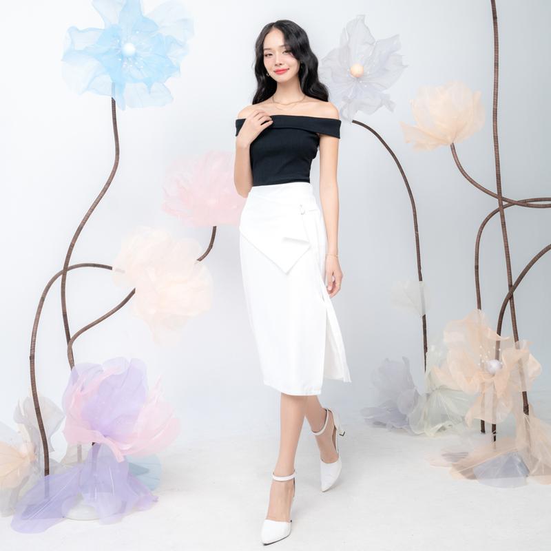  Chân váy midi cotton lạnh phối đắp tà Nữ Voan Voi 