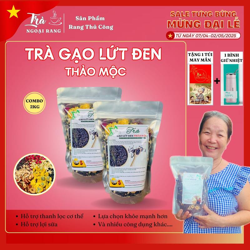 Combo 2 Túi Trà Gạo Lứt Đen Thảo Mộc Rang Tay (Túi 1Kg) Trà Ngoại Rang Nước Trà Tea Chè