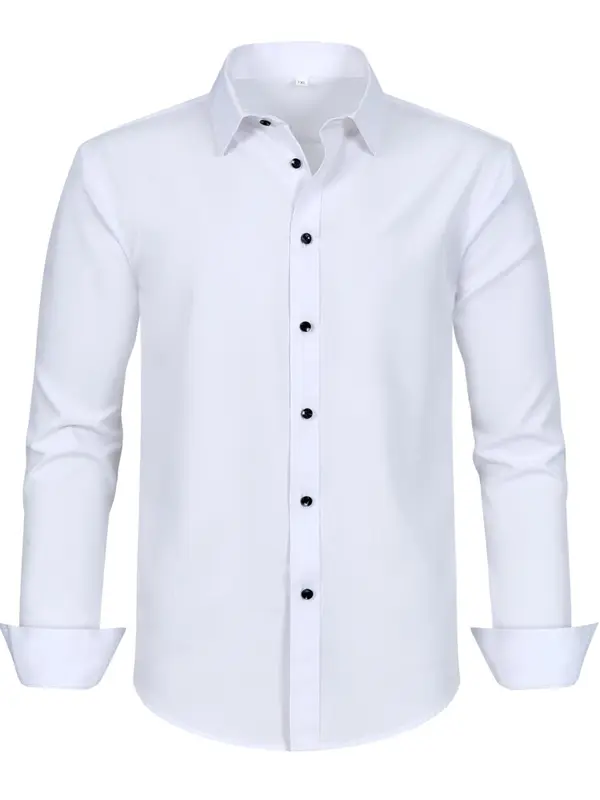 Men's Plus Size Plain Button Front Shirt, Regular Fit Casual Comfy Long Sleeve Button Up Top for Work Business Daily Outdoor Wear, Men Plus Size Clothing for All Seasons 0
