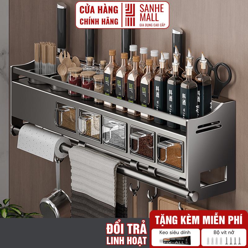 Kệ nhà bếp treo tường đa năng Sanhe, kệ đựng gia vị, treo dao thớt nhà bếp làm bằng nhôm hàng không cao cấp chống han gỉ