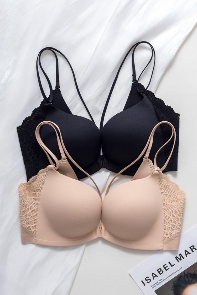 Product Introduction of Small Chest Gathered without Trace Wireless Seamless Front Button Beauty Back Underwear Ladies New Breast Holding Bra Thin 3
