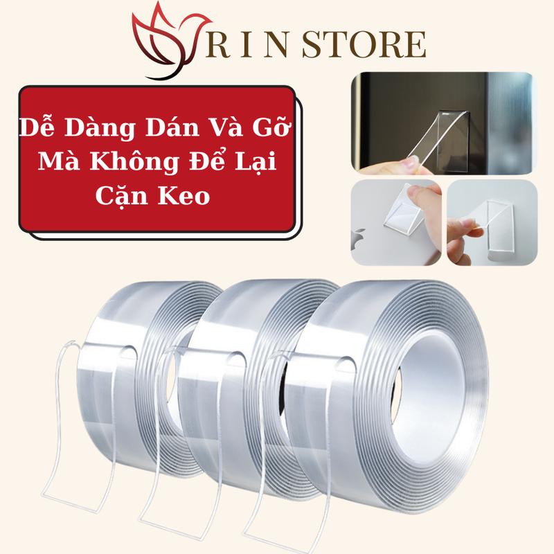 Băng Keo 2 Mặt Trong Suốt Dày 1mm Băng Dính 2 Mặt Siêu Dính Cho Nhiều Vật Dụng Dài 1 2 3 5M RIN 2