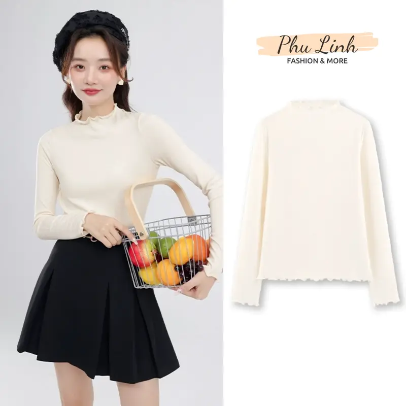 [SIZE XS-2XL] Ms145 Áo thun nữ cao cổ tròn giữ nhiệt BIGSIZE viền sóng Women Top 4