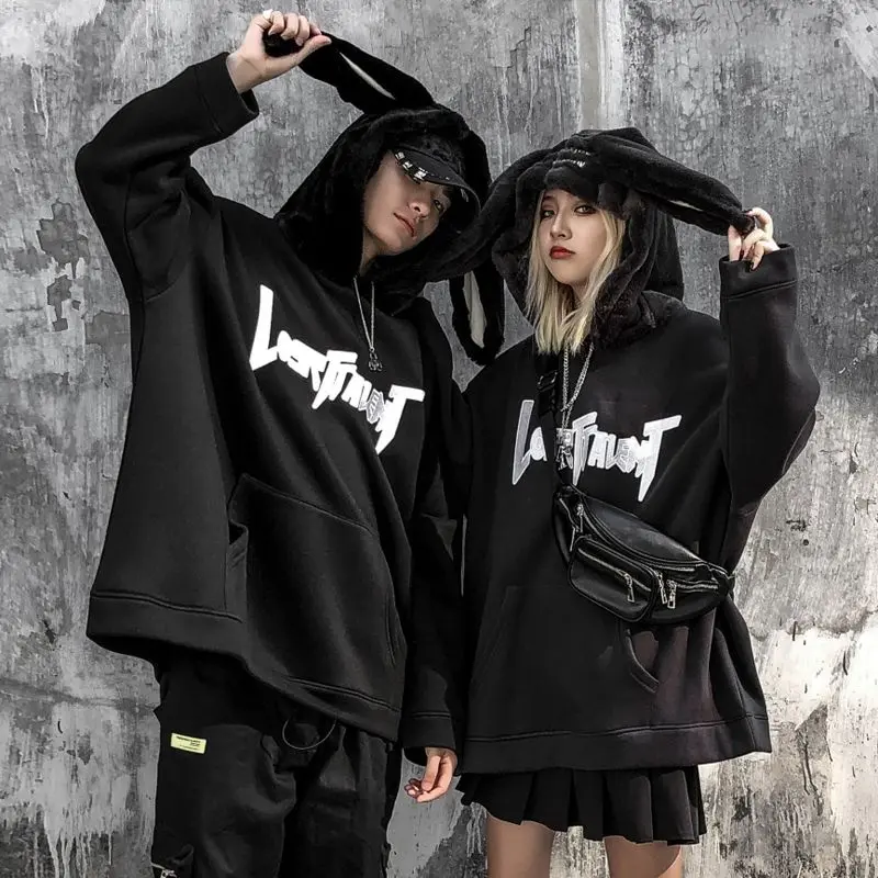 HD4 Áo hoodie nỉ bông tai thỏ dài siêu to khổng lồ chữ ngực thêu đáng yêu, mũ lông mềm unisex nam nữ 1