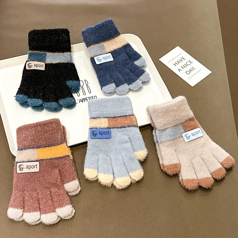 Product Introduction of Children's Gloves Autumn and Winter 5-12 Years Old Knitted Warm-Keeping and Cold-Proof Primary School Boys and Girls Baby Five Finger Riding Gloves 1