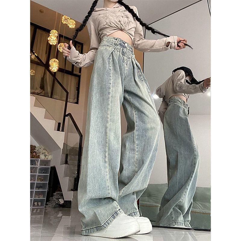 Product Introduction of Quần Jean Ống Rộng Thiết Kế Làm Cũ, Dành Cho Nữ, Cạp Cao, Dáng Rộng Vừa Vặn, Quần quét đất Nhà Thẳng, Phong Cách Hợp Xu hướng Hàng Mới Về Mùa Xuân Và Mùa Hè 2024 3