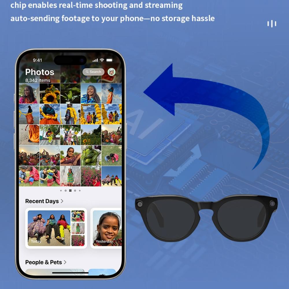 AI  Camera Intelligent Recognition Voice Call Noise Reduction Sunglasses 1080p HD Mini Camera Glasses Sports DVR Monitoring - Image 5