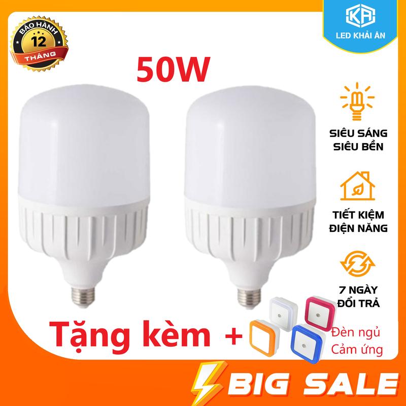 Tặng đèn ngủ vuông Combo 2 Bóng đèn LED Bulb trụ 50W E27 - Led Khải Ân
