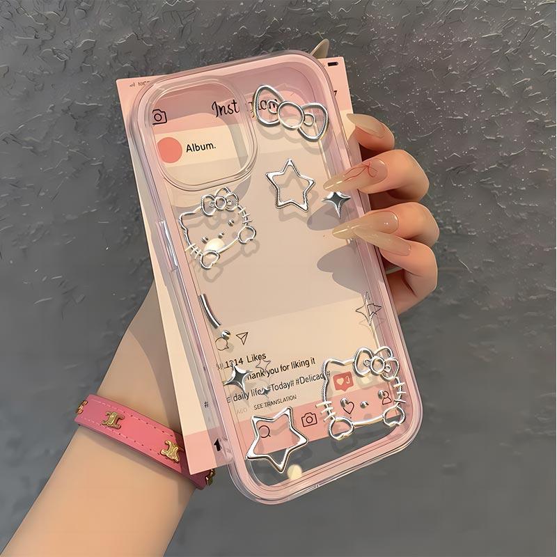 Ốp Điện Thoại Chống Sốc, Thiết Kế Hoạt Hình Hello Kitty, Thiết Kế Dễ Thương, Họa Tiết Sọc Bạc, Tương Thích Với iPhone 15, 14, 12, 11, 16, 13, 12PRO, 16PRO, 15PROMAX, 13PROMAX, 16PROMAX, 15PLUS, 14PLUS, 13PLUS, XR, X / XS