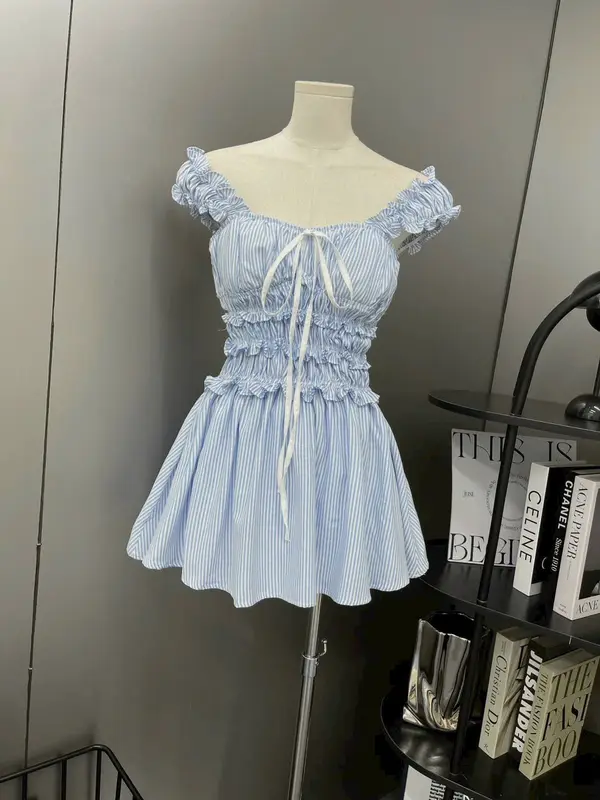 Đầm kẻ sọc chun eo form xòe thắt nơ Lina Closet Nữ Women Dress 1