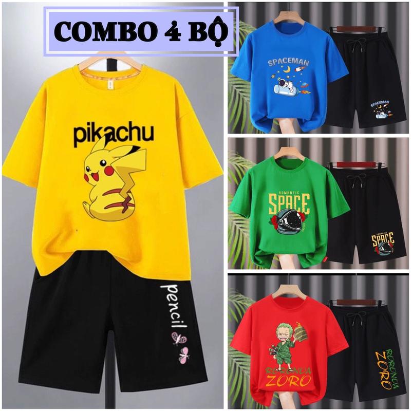  Combo 4 Bộ quần áo bé trai mùa hè size đại từ 17 đến 40kg chất thun co giãn mềm mát phong cách Hàn Quốc cho bé trai từ 5 đến 14 tuổi dáng quần đùi áo cộc tay thể thao. quần  áo 
