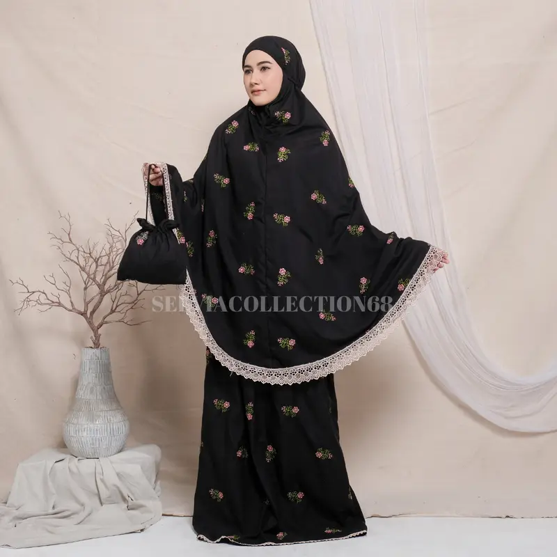Mukena Mukenah Dewasa Jumbo Bordir Bunga Melati 2in1 Katun Premium Atasan Bawahan Mewah Lembut Cantik 8