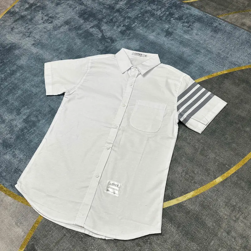 Áo Sơ Mi Tay Ngắn Nam Nữ Phối 4 Sọc In Nhiệt Chất Vải Mềm Mịn Thoáng Mát MENSWEAR TOP 4
