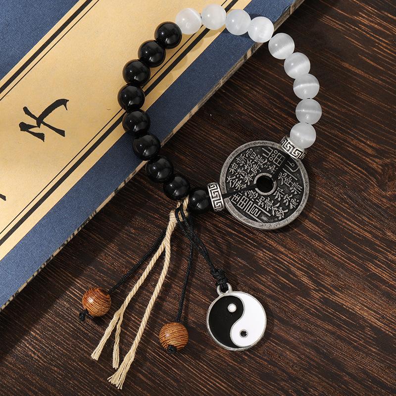 Vòng Tay Thái Cực Âm Dương Dây Bện Thủ Công | Vòng Tay Chuỗi Hạt Ngọc Sứ Nam Nữ Phong Cách Thái Cực | Phụ Kiện Voi Yên Quán Đeo Tay