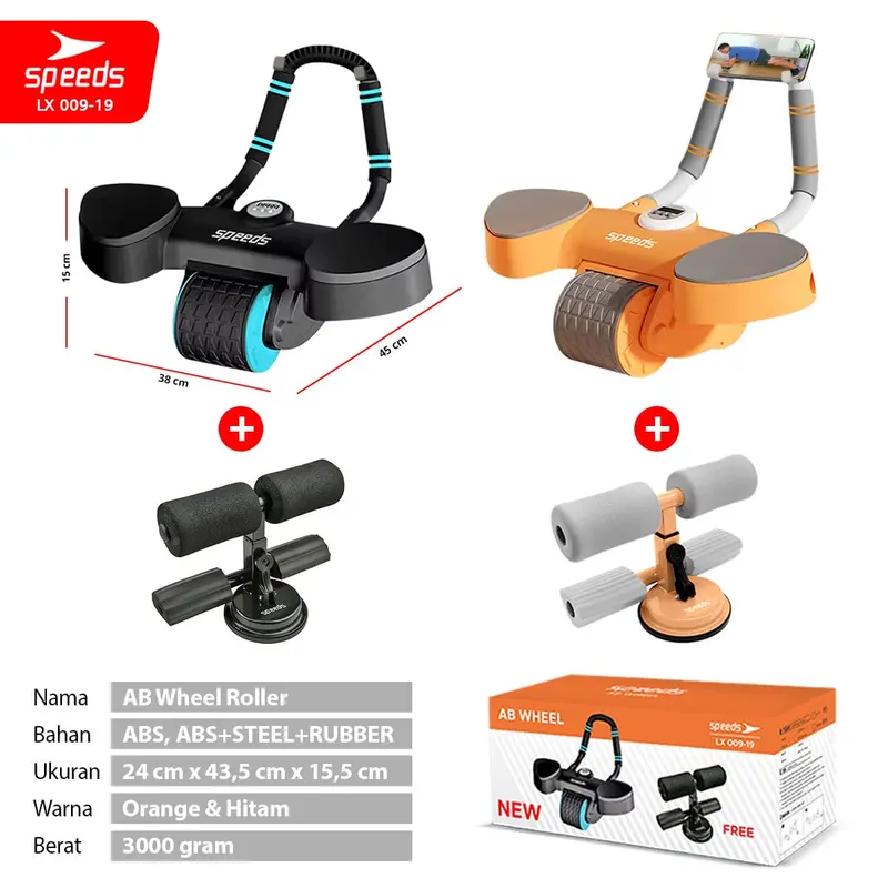 Speeds Ab Wheel Roller 2 Wheels Plank Trainer Roller Anti Slip 009-19 Hitam 1