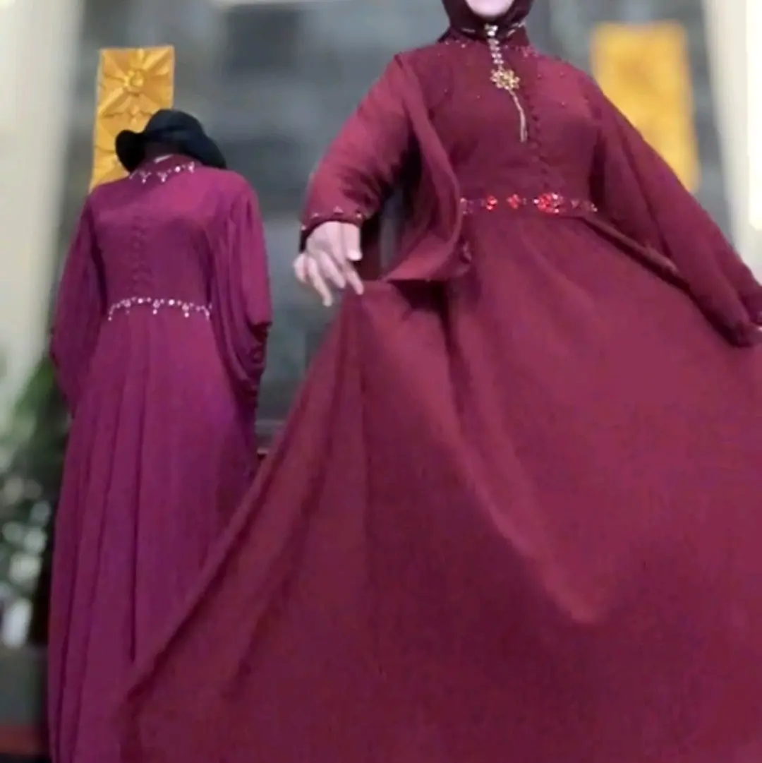 Gamis ceruty koleksi DE CANTIK muslim panjang Coklat Dress Kancing Kondangan Lembut Nyaman