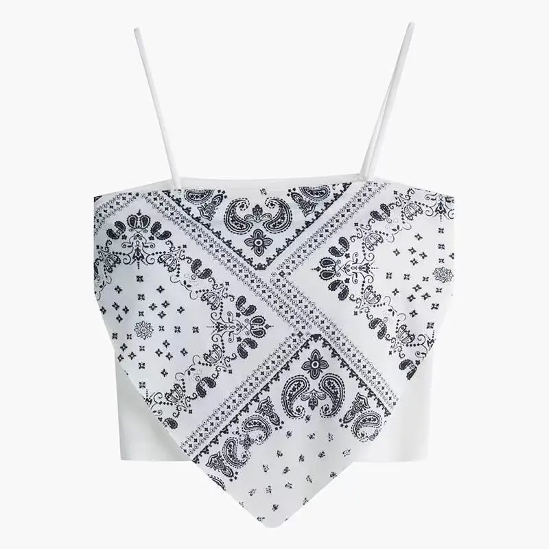 Hot Girl Cashew Flower Camisole Design Sense Niche Outdoor Wear Summer Short Square Scarf Tube Top Silk Scarf Sweet Cool Top Womenswear Lingerie