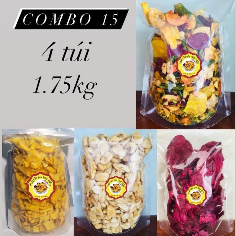 1.75kg Combo 15: 1 túi mít vỡ 1 thập cẩm vụn 1 chuối tròn mini 1 khoai lang sấy mật