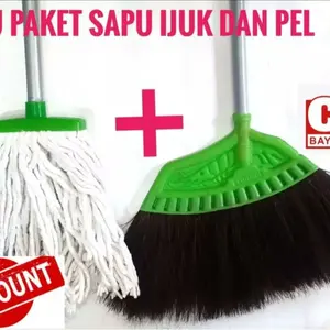 PAKET SAPU IJUK DAN PEL LANTAI GAGANG KAYU LAKOP Plastik Hemat dari Ijuk & Sumbu Daya Serap Tinggi Cocok untuk Rumah Anda
