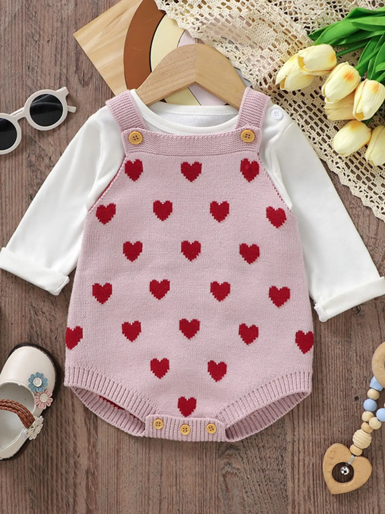 Toddler Girl's Heart Print Overalls without Tee, Cute Sleeveless Jumpsuit for Summer, Newborn Infant Kids Clothes for Daily Wear