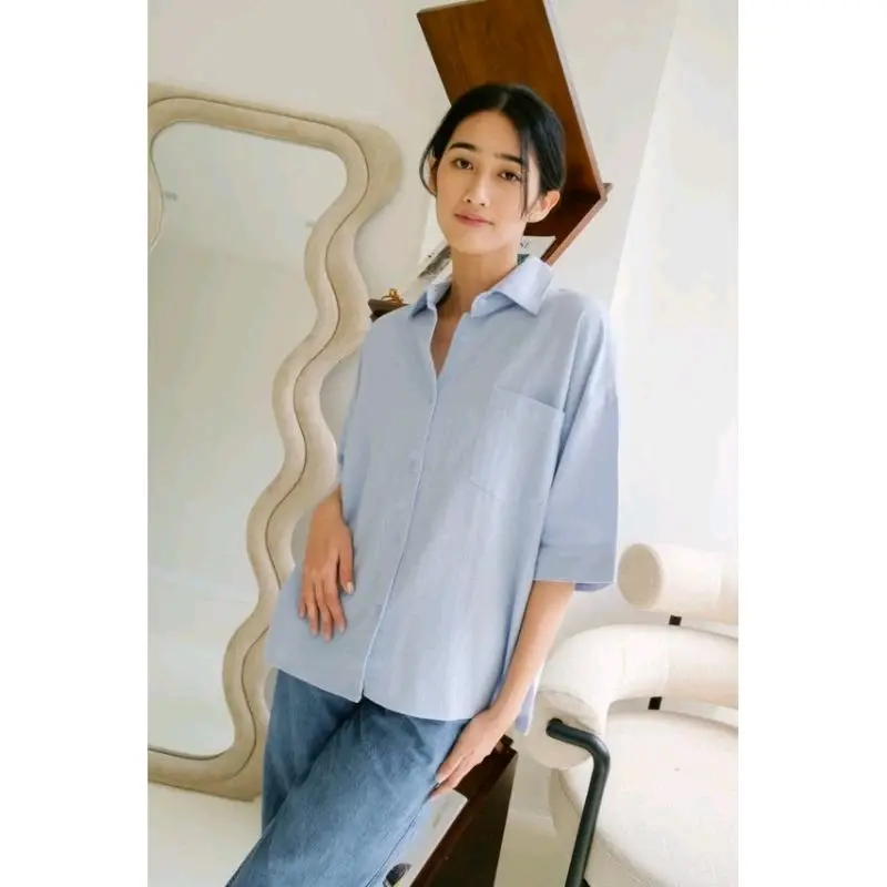 M-Jon Olivia Shirt Kemeja Linen Oversize Lengan 3/4 Polos Wanita 5