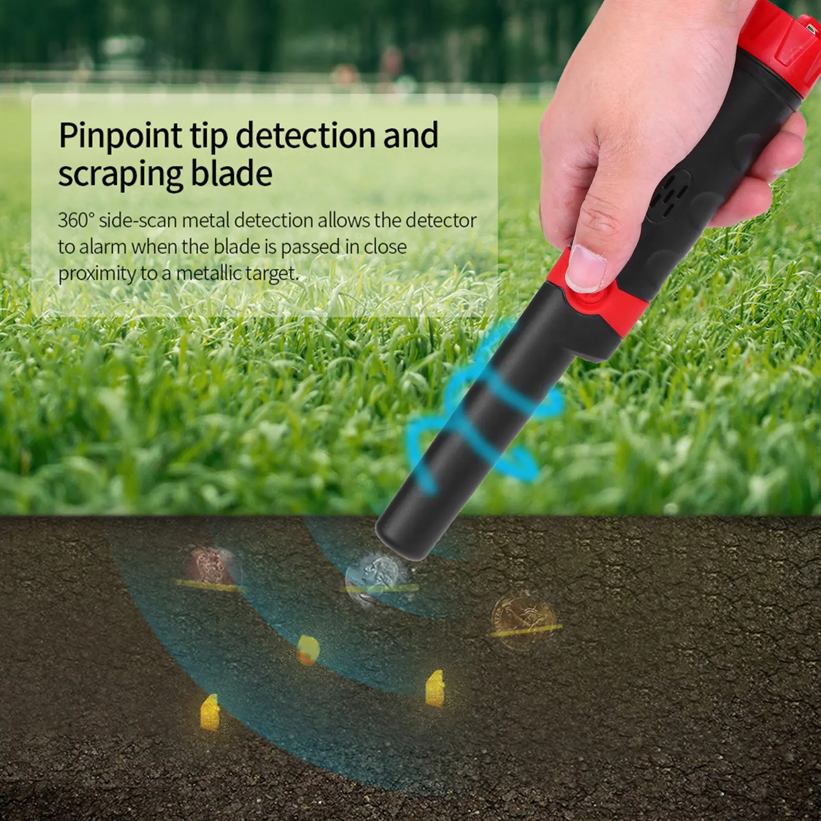 Handheld Pinpointer Metal Detector Portable Pin Pointer Waterproof Metal Pointer Treasure Hunter Metal Locator Buzzer Vibration Automatic Tuning with Belt Holster