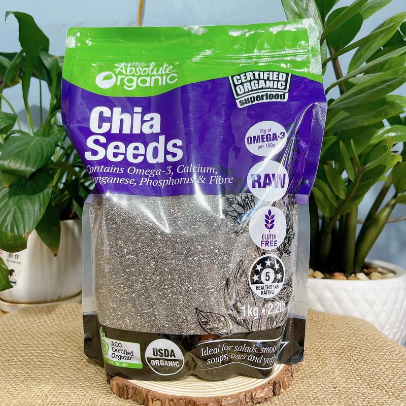 Hạt chia Úc Absolute Organic Túi 1kg Chuẩn Organic Sạch Đều Đẹp Date Mới