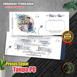 (50 pcs)Undangan Pernikahan 1 Lembar bolak balik K2 free(desain, plastik, barcodedan foto)