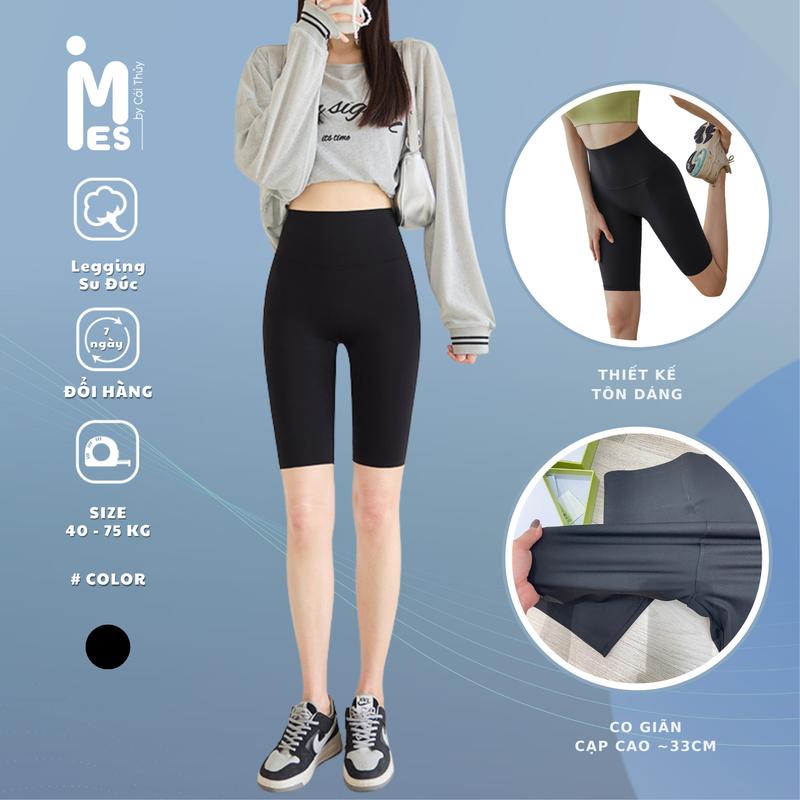 Quần legging ngắn đùi cạp cao chất su đúc co giãn có hộp có thể mặc đi tập 1938 IMES SHOP Nữ Voi Đen Women Thun
