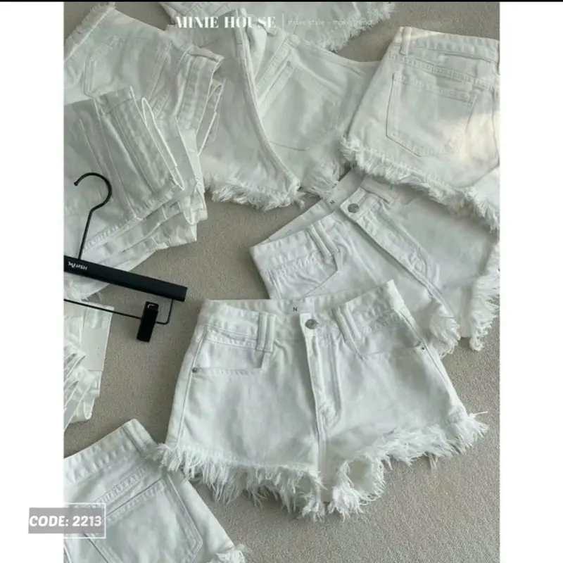 Quần shorts jeans nữ Trơn Tưa Lai lưng cao 0