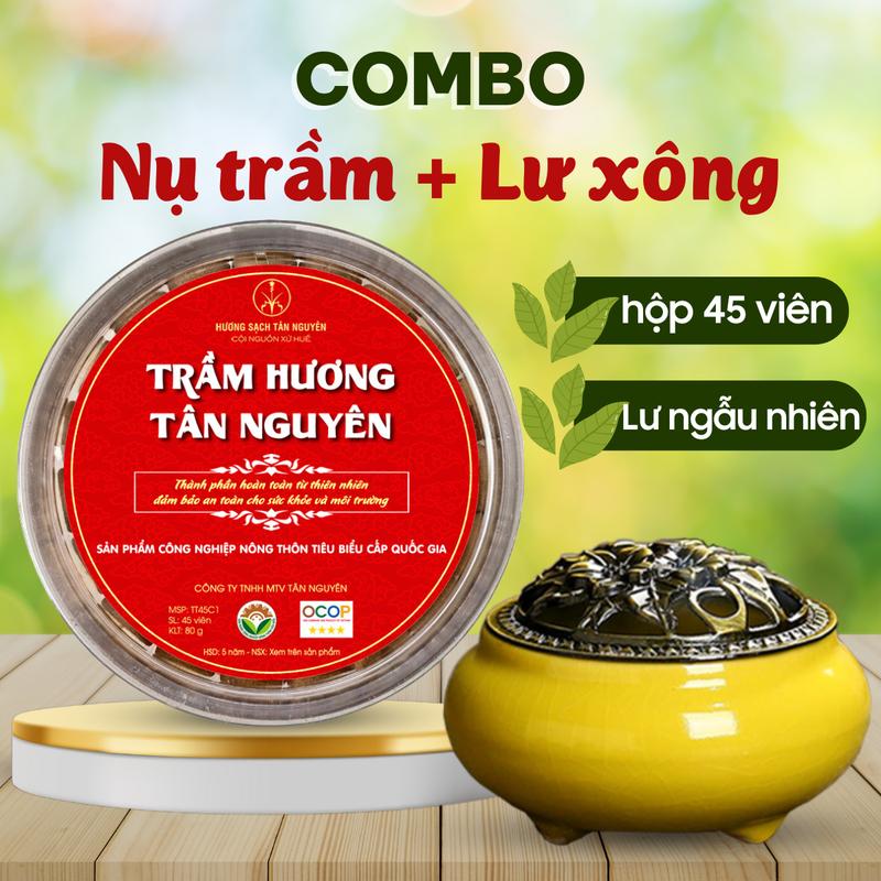 [TẶNG LƯ XÔNG GỐM] Nụ Trầm Hương Tân Nguyên Hộp 45 Viên, Trầm Sạch Huế Nguyên Chất Tự Nhiên OCOP 4 Sao - Thơm Tự Nhiên, Thư Giãn, Xông Phòng, Dùng Cúng, Thiền, Khử Mùi, Thanh Lọc Không Khí, Dễ Ngủ, Tĩnh Tâm, Khử Ẩm Mốc, Dầu Thơm Phòng