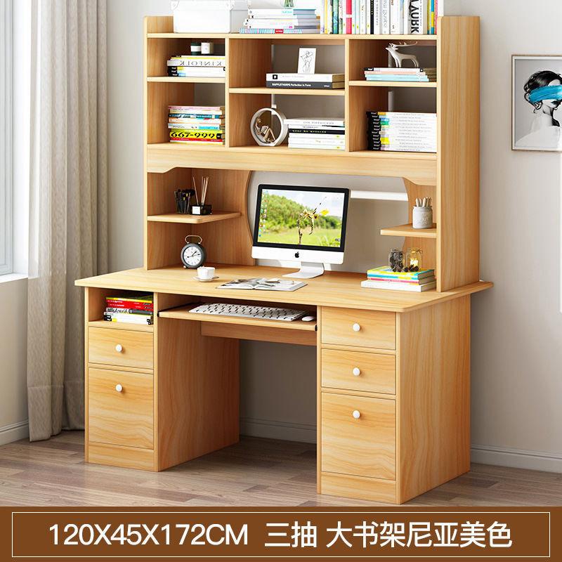 {Sg Sales} Study Table with Bookshelf Computer Desk Home Desktop Desk with Large Bookshelf Desk Combination Bedroom Office Writing Desk Study Table with Drawer 7