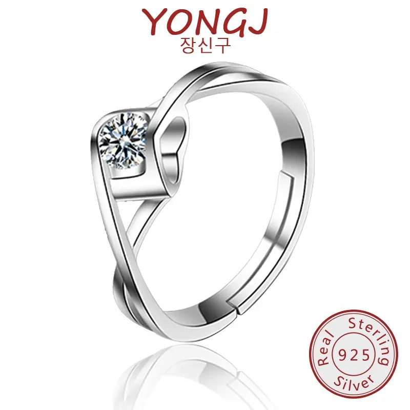 YONGJ S925 Silver Simple Ring Creative Fashion Micro Inlay Geometric Open Ring Wholesale