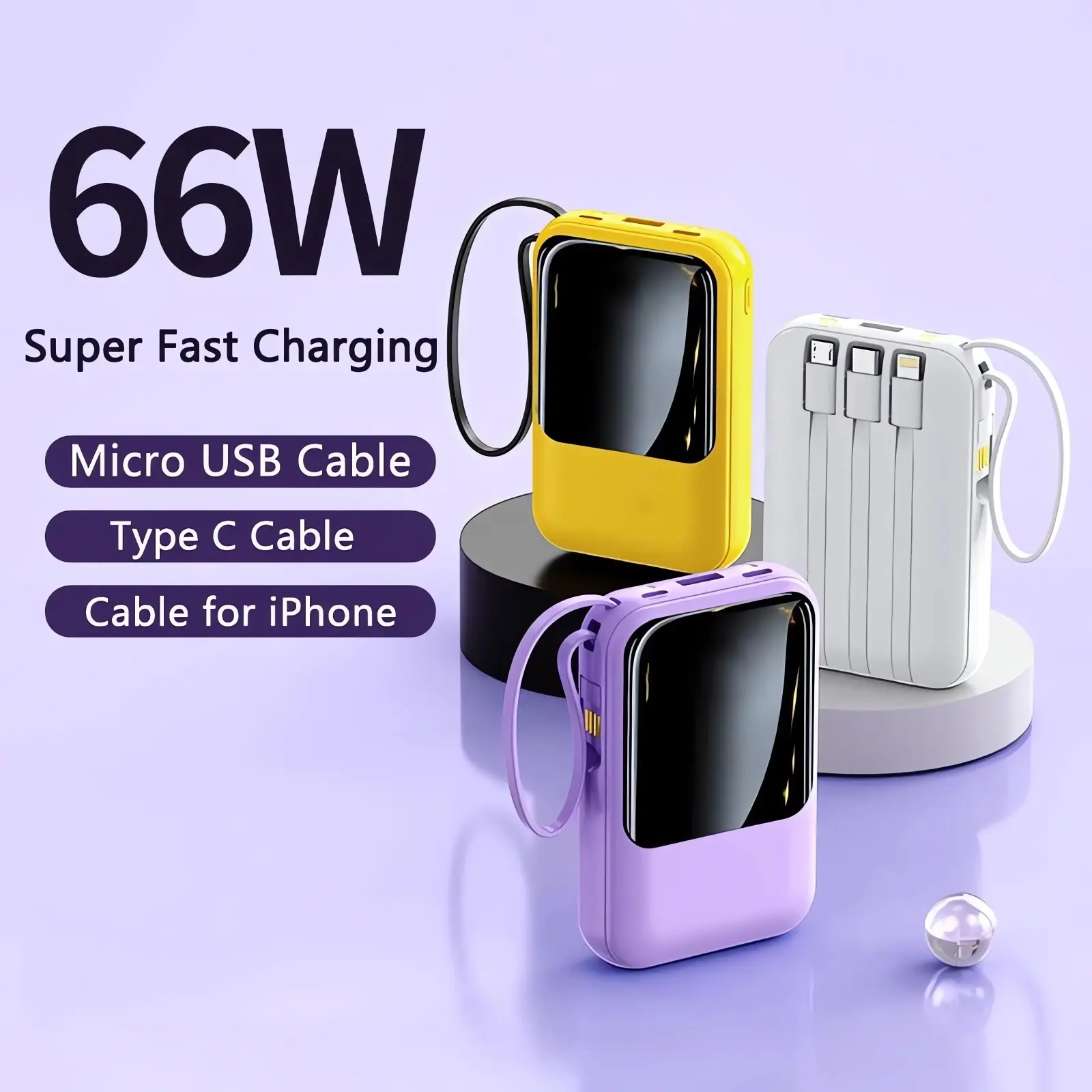 Original good quality Power Bank 10000mAh Mini Powerbank Built in Cables Portable fast charging Accessories Device Handy Mobile Phone Usb Smartphone Chargeable