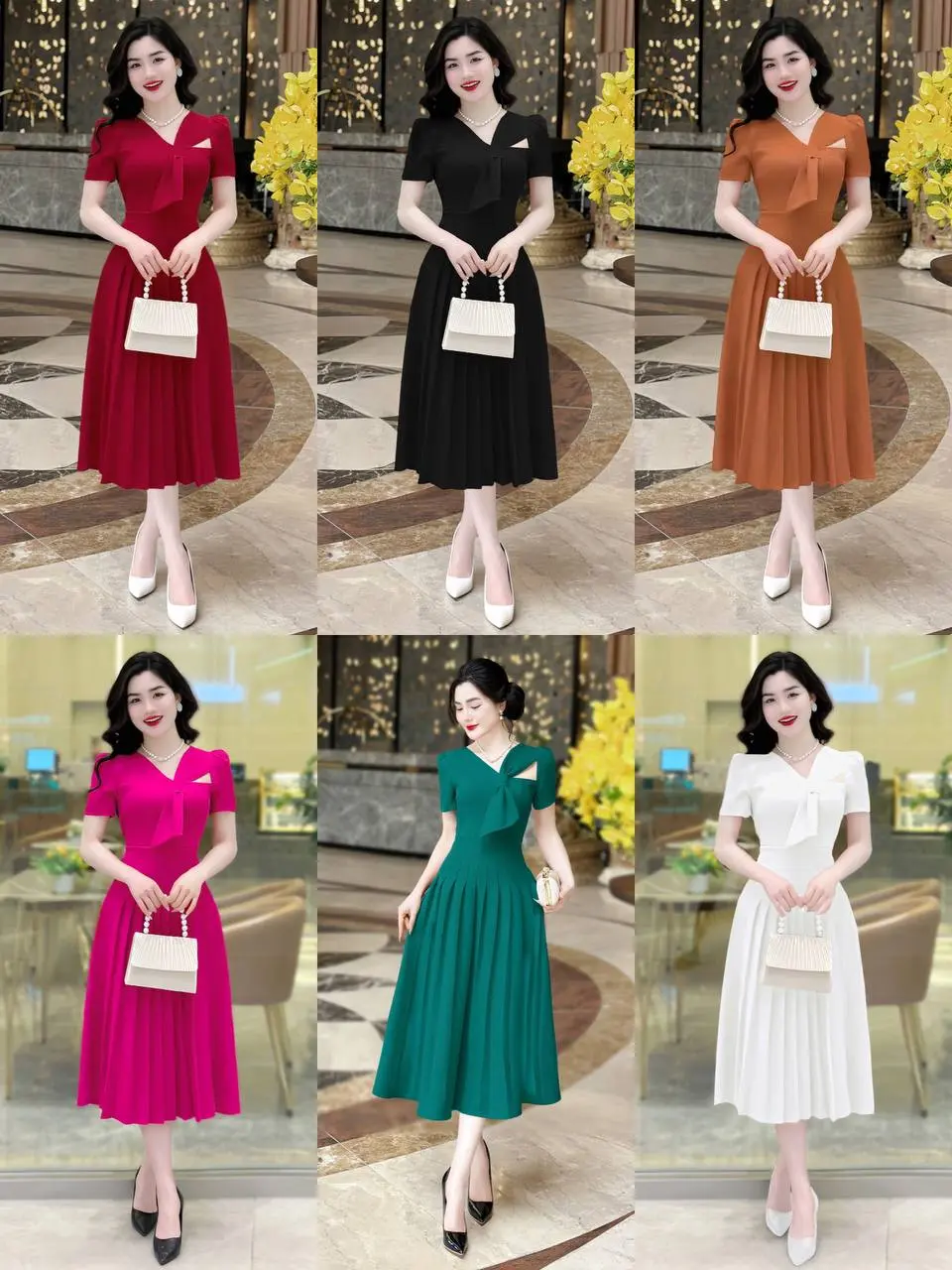[MIỄN SHIP] BST MDU3943 Váy Mango Ý 2 Lớp - Dáng Xòe Thắt Nơ Thanh Lịch Dành Cho Nữ Women Dress