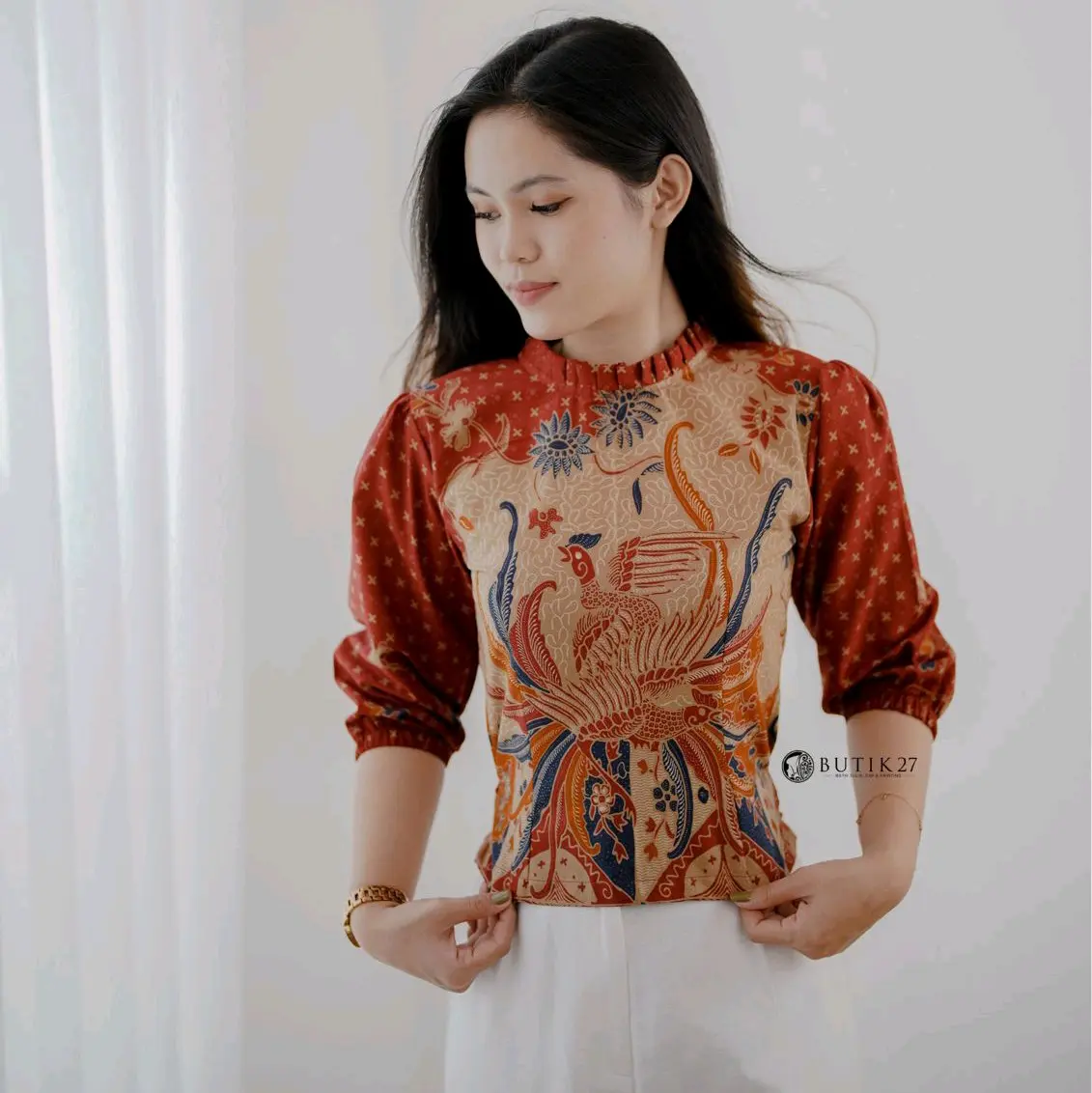BUTIK27 - Safira Blouse Batik Cantik Merah - Navy