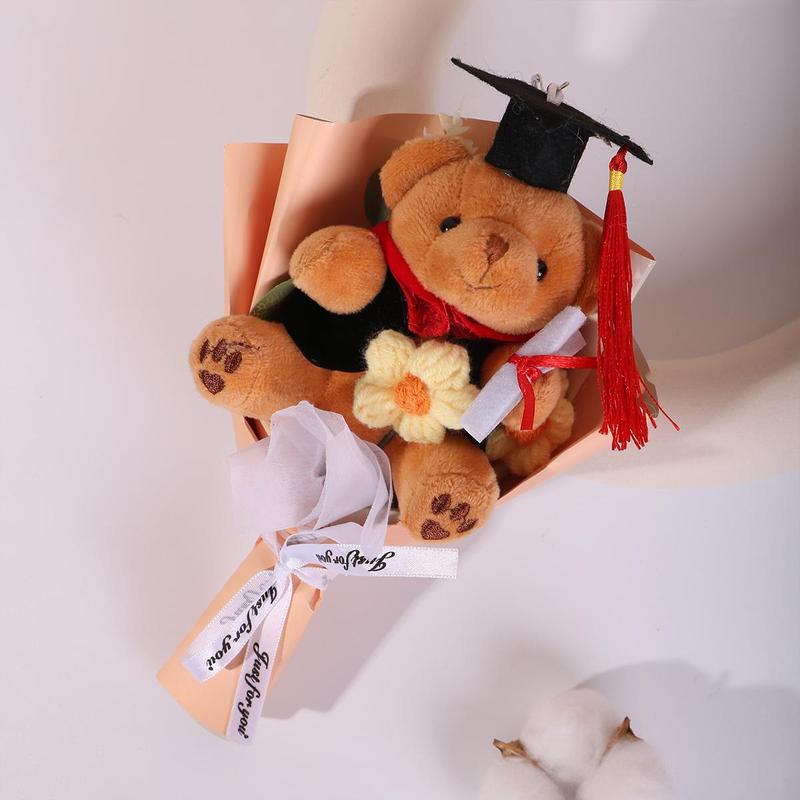 Cute Bear Design Graduation Themed Bouquet, 1 Count Handmade Woven Flower Bouquet, Home Decor for Graduation Party, Valentine's Day Gift Idea 1
