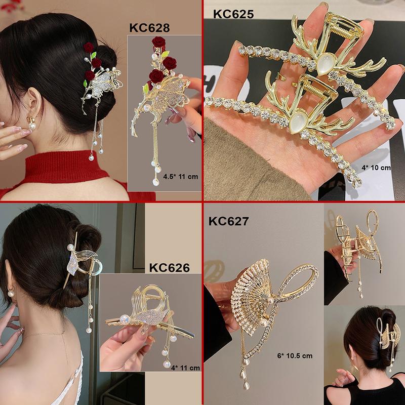 GOTI – Kẹp Tóc Răng Dành Cho Nữ Kiểu Kẹp Càng Cua Lớn Hình Hoa Hồng Đỏ Hạt Tua Rua Dự Tiệc Sang Chảnh KC628 Women