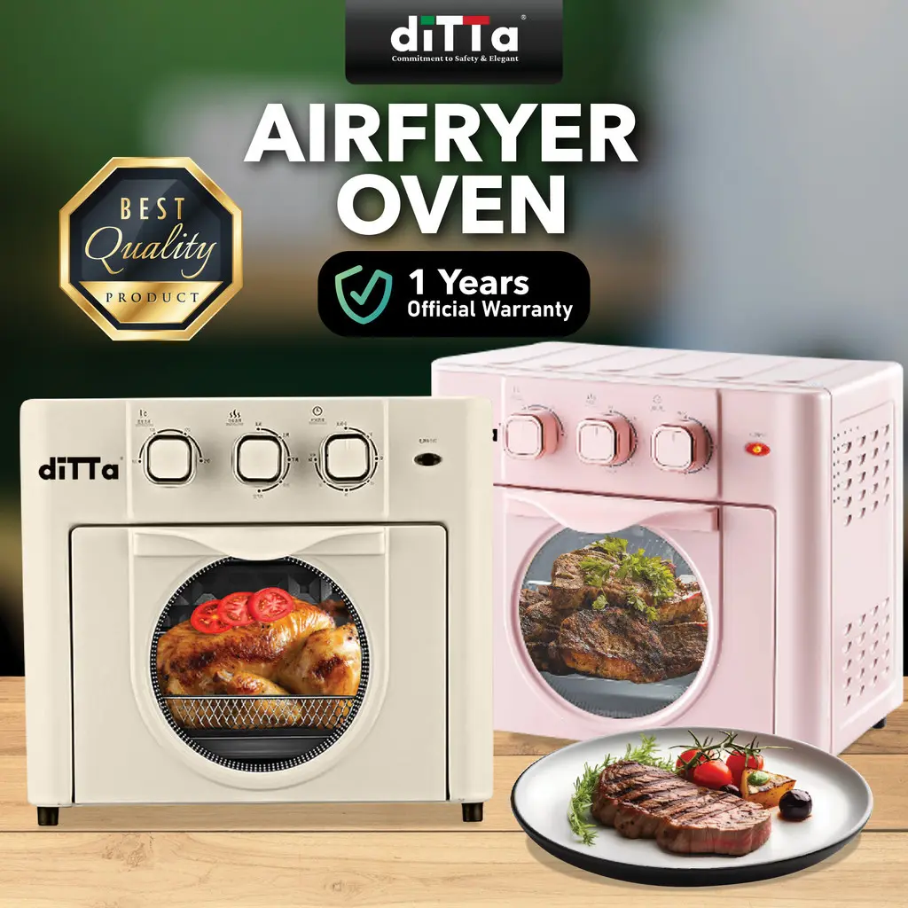 DITTA 18L Airfryer Oven Multifunction Electricity Toaster Rotisserie Bake Grill Oil Free Ketuhar DT-Z-AF180 Machine Pink