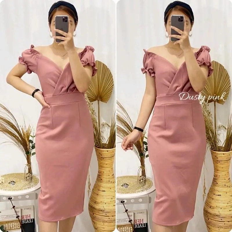 Carolina Midi Dress Wanita Casual Baju Fit Lembut Linen 2