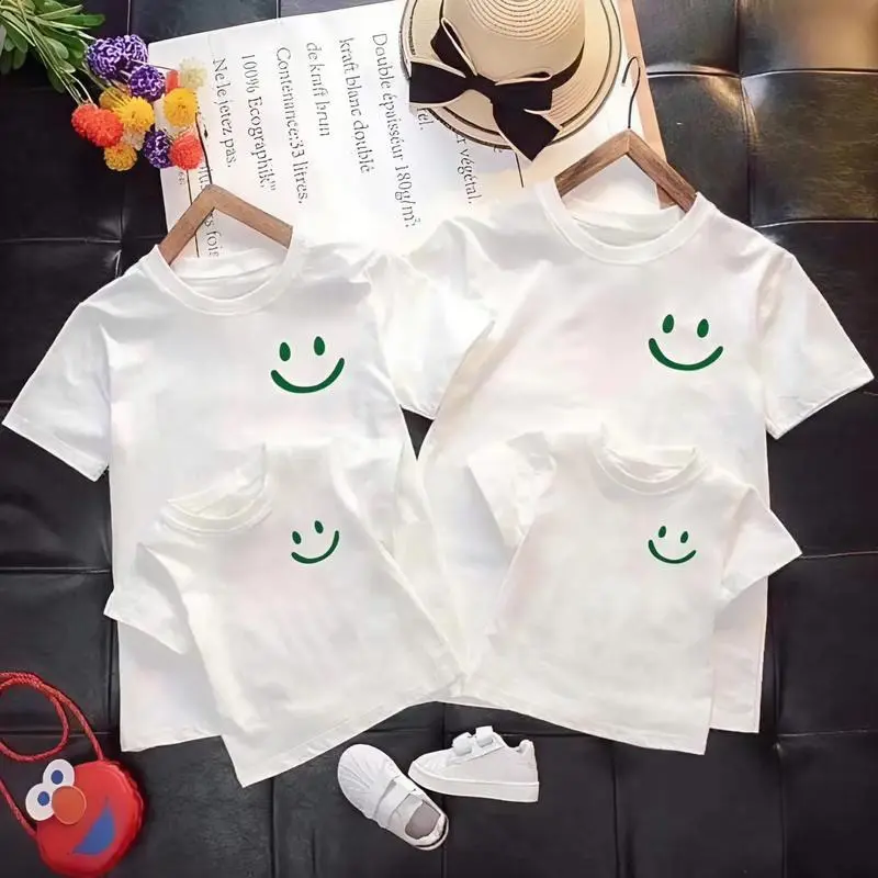 Áo gia đình 3/4/5 người logo mặt cười chất cotton dày mền mịn đủ size từ 8 đến 103kg mặc đi du lịch, đi biển cực đẹp 0