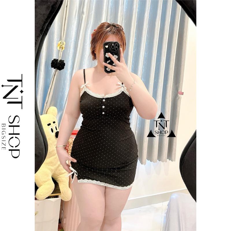 ĐẦM 2 DÂY BIGSIZE REN NƠ ĐÙI [TNT SHOP BIGSIZE 60KG 90KG] Nữ Women