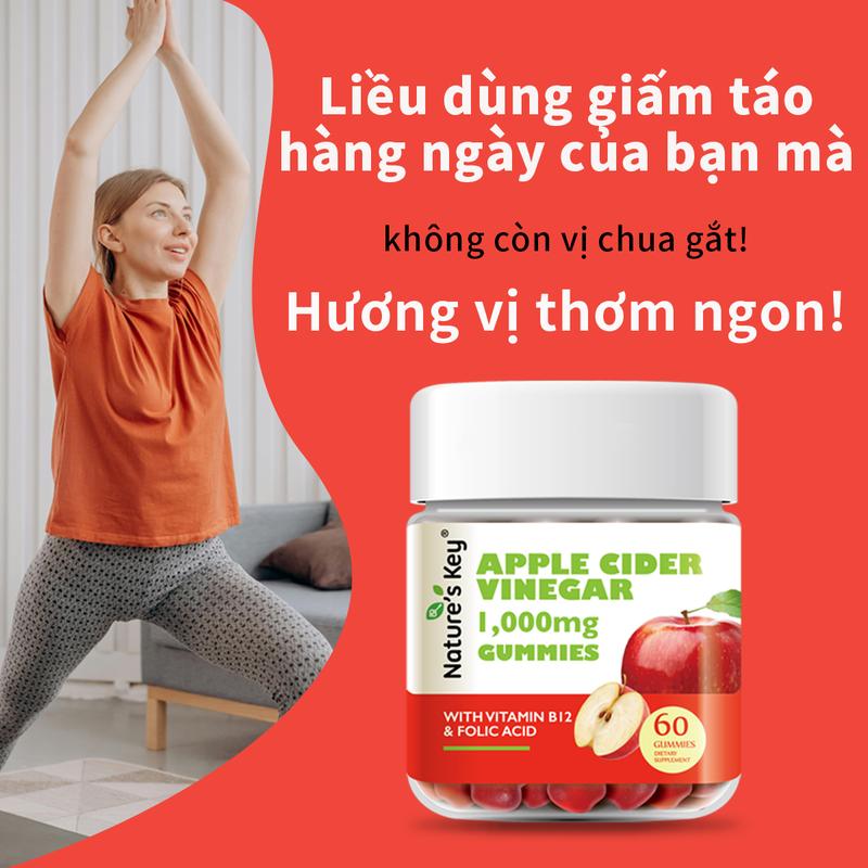0 chất béo, 0 lo lắng khi dùng | Kẹo dẻo Giấm táo Nature’s Key, 1000mg Giấm táo nguyên chất cùng nhiều Vitamin thiết yếu 7